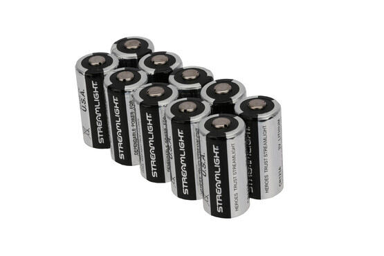 The Streamlight CR123A 3V batteries come in a pack of 10 with a 10 year shelf life